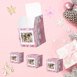 Victorian Pink Snowflake Christmas Photo Favor Boxes
