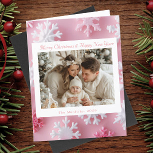 Victorian Pink Snowflake Christmas Photo Thank You Card