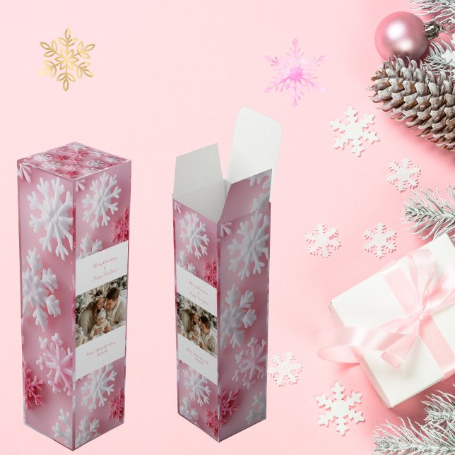 Victorian Pink Snowflake Christmas Photo Wine Box (Pink Snowflake Christmas Wine Box)
