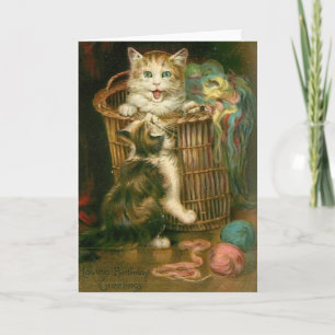 Victorian Playful Kittens Birthday Card