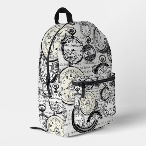 Victorian Pocket Watch Alice in Wonderland Printed Backpack