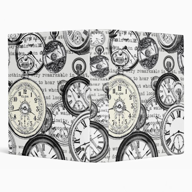 Victorian Pocket Watch Collage Alice in Wonderland 3 Ring Binder (Background)