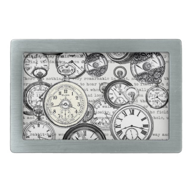 Victorian Pocket Watch Collage Alice in Wonderland Belt Buckle (Front)