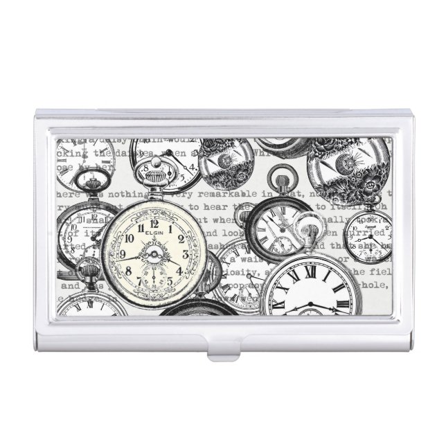 Victorian Pocket Watch Collage Alice in Wonderland Business Card Case (Front)