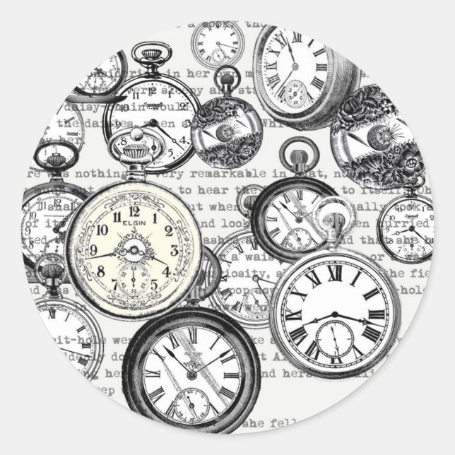 Victorian Pocket Watch Collage Alice in Wonderland Classic Round Sticker (Front)