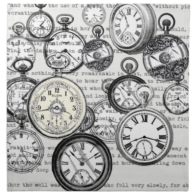 Victorian Pocket Watch Collage Alice in Wonderland Cloth Napkin (Front)