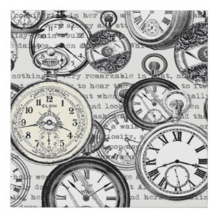 Victorian Pocket Watch Collage Alice in Wonderland Faux Canvas Print