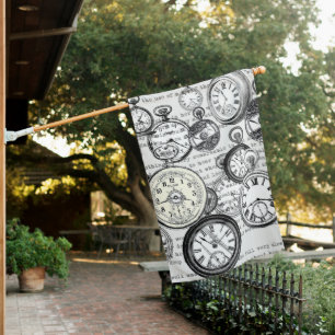 Victorian Pocket Watch Collage Alice in Wonderland House Flag