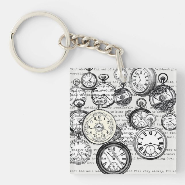 Victorian Pocket Watch Collage Alice in Wonderland Keychain (Front)