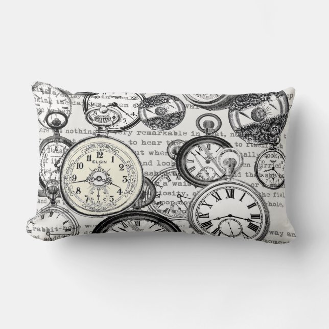 Victorian Pocket Watch Collage Alice in Wonderland Lumbar Pillow (Front)