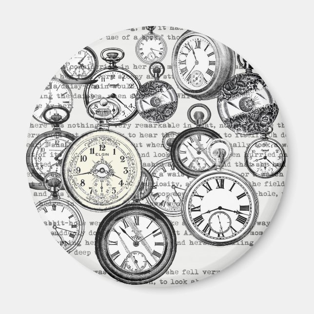 Victorian Pocket Watch Collage Alice in Wonderland Magnet (Front)