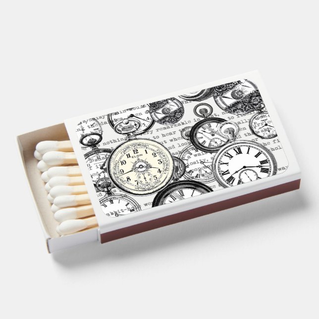 Victorian Pocket Watch Collage Alice in Wonderland Matchboxes (Front Open)
