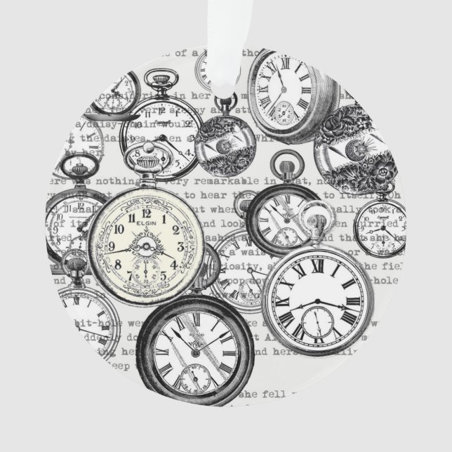 Victorian Pocket Watch Collage Alice in Wonderland Ornament (Front)