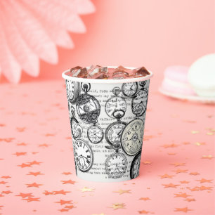 Victorian Pocket Watch Collage Alice in Wonderland Paper Cups