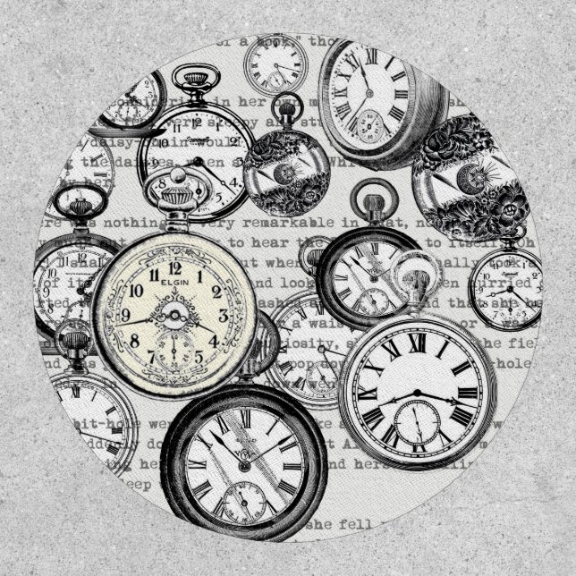 Victorian Pocket Watch Collage Alice in Wonderland Patch (Front)