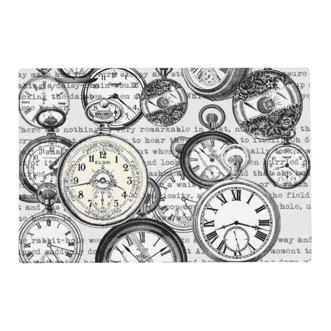 Victorian Pocket Watch Collage Alice in Wonderland Placemat (Front)