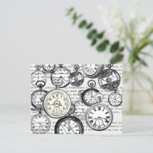 Victorian Pocket Watch Collage Alice in Wonderland Postcard