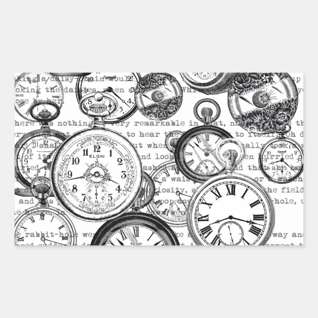Victorian Pocket Watch Collage Alice in Wonderland Rectangular Sticker (Front)