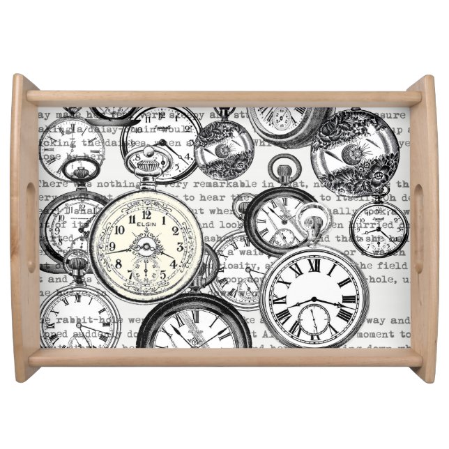 Victorian Pocket Watch Collage Alice in Wonderland Serving Tray (Front)