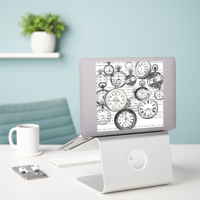 Victorian Pocket Watch Collage Alice in Wonderland Sticker (Laptop On Desk)