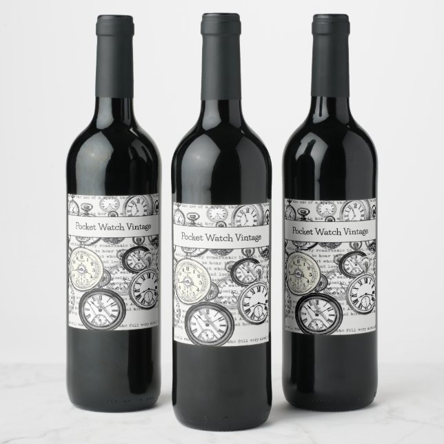 Victorian Pocket Watch Collage Alice in Wonderland Wine Label (Bottles)