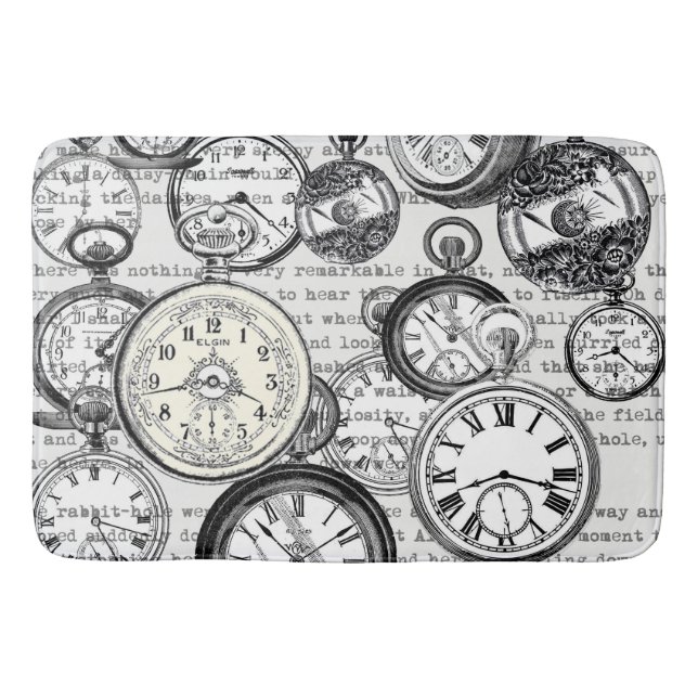 Victorian Pocket Watch Collage Alice Wonderland Bath Mat (Front)