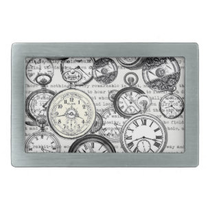 Victorian Pocket Watch Collage Alice Wonderland Belt Buckle