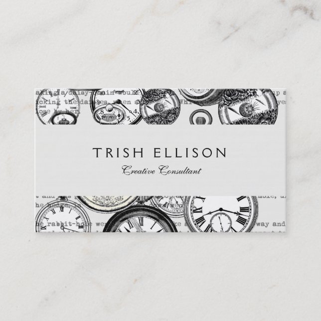 Victorian Pocket Watch Collage Alice Wonderland Business Card (Front)