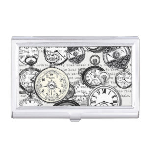 Victorian Pocket Watch Collage Alice Wonderland Business Card Case