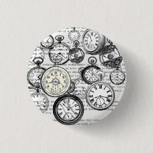 Victorian Pocket Watch Collage Alice Wonderland Button