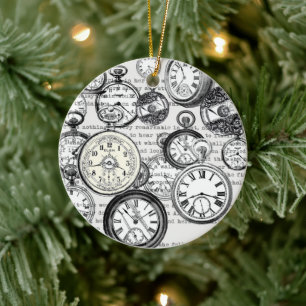 Victorian Pocket Watch Collage Alice Wonderland Ceramic Ornament