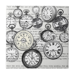 Victorian Pocket Watch Collage Alice Wonderland Ceramic Tile