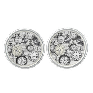 Victorian Pocket Watch Collage Alice Wonderland Cufflinks