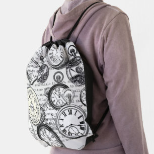 Victorian Pocket Watch Collage Alice Wonderland Drawstring Bag