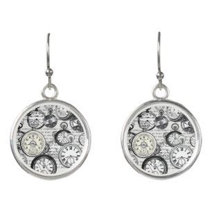 Victorian Pocket Watch Collage Alice Wonderland Earrings