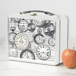 Victorian Pocket Watch Collage Alice Wonderland Metal Lunch Box