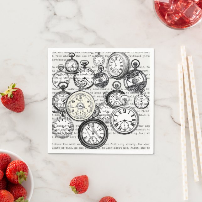 Victorian Pocket Watch Collage Alice Wonderland Napkins (Insitu)