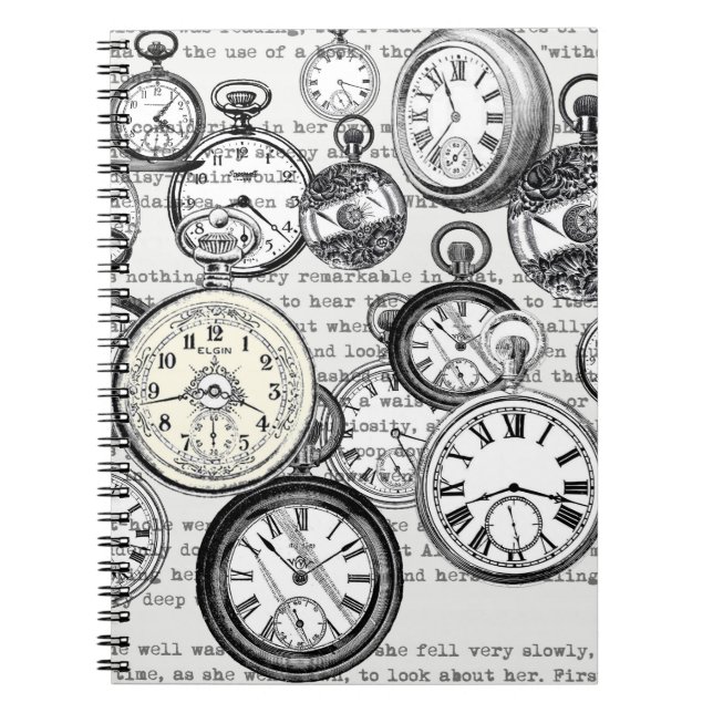 Victorian Pocket Watch Collage Alice Wonderland Notebook (Front)