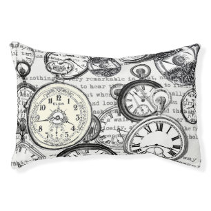 Victorian Pocket Watch Collage Alice Wonderland Pet Bed