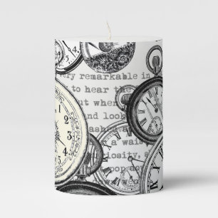 Victorian Pocket Watch Collage Alice Wonderland Pillar Candle