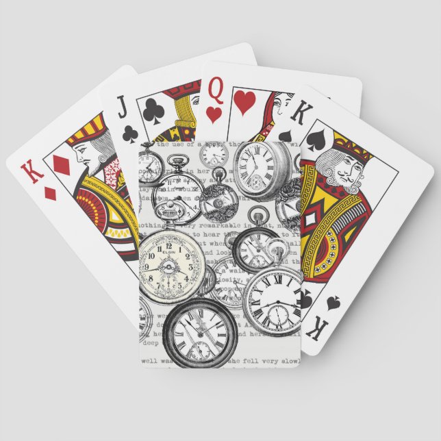 Victorian Pocket Watch Collage Alice Wonderland Poker Cards (Back)