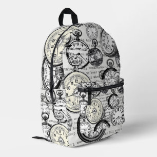 Victorian Pocket Watch Collage Alice Wonderland Printed Backpack