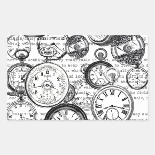 Victorian Pocket Watch Collage Alice Wonderland Rectangular Sticker