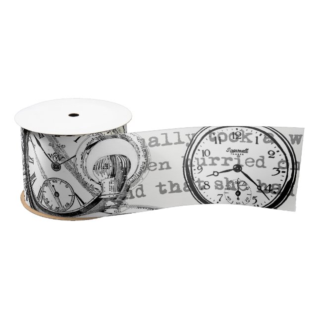 Victorian Pocket Watch Collage Alice Wonderland Satin Ribbon (Spool)