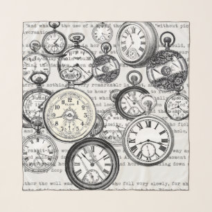 Victorian Pocket Watch Collage Alice Wonderland Scarf