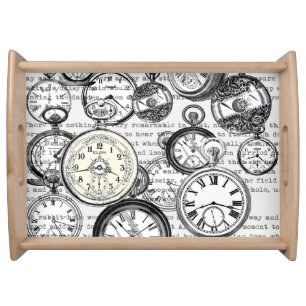 Victorian Pocket Watch Collage Alice Wonderland Serving Tray