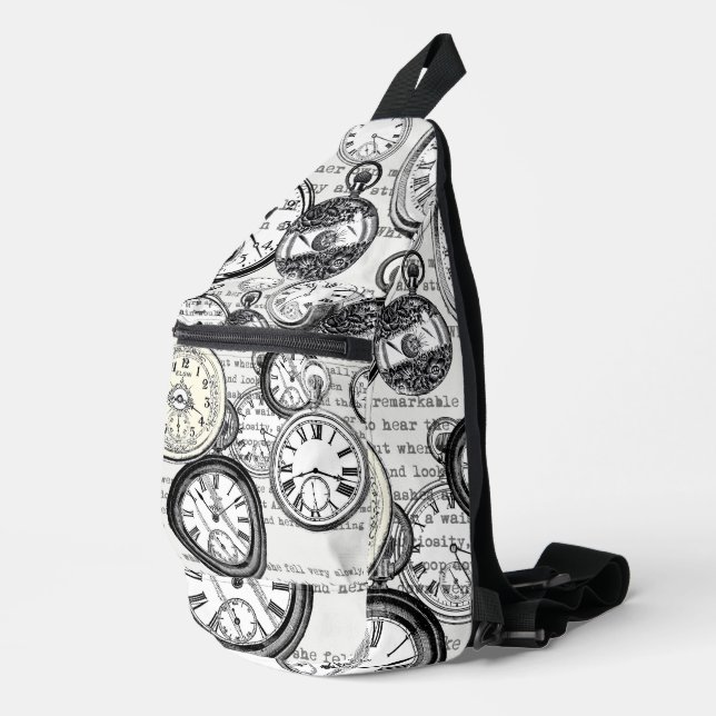 Victorian Pocket Watch Collage Alice Wonderland Sling Bag (Right Corner)