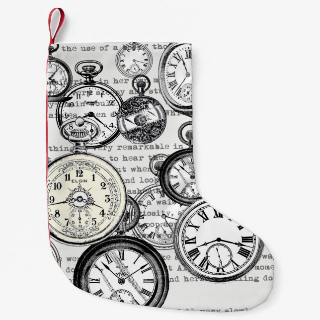 Victorian Pocket Watch Collage Alice Wonderland Small Christmas Stocking (Front)