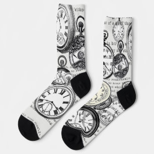 Victorian Pocket Watch Collage Alice Wonderland Socks