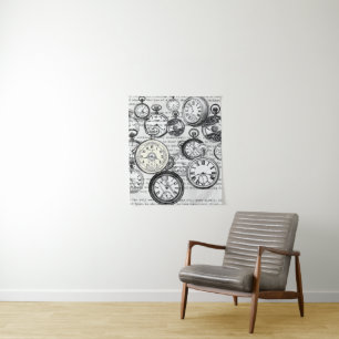 Victorian Pocket Watch Collage Alice Wonderland Tapestry